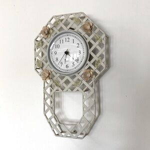 Vintage Kirch | Wall‎ Clock White/3D Floral Appliqué Metal Lattice